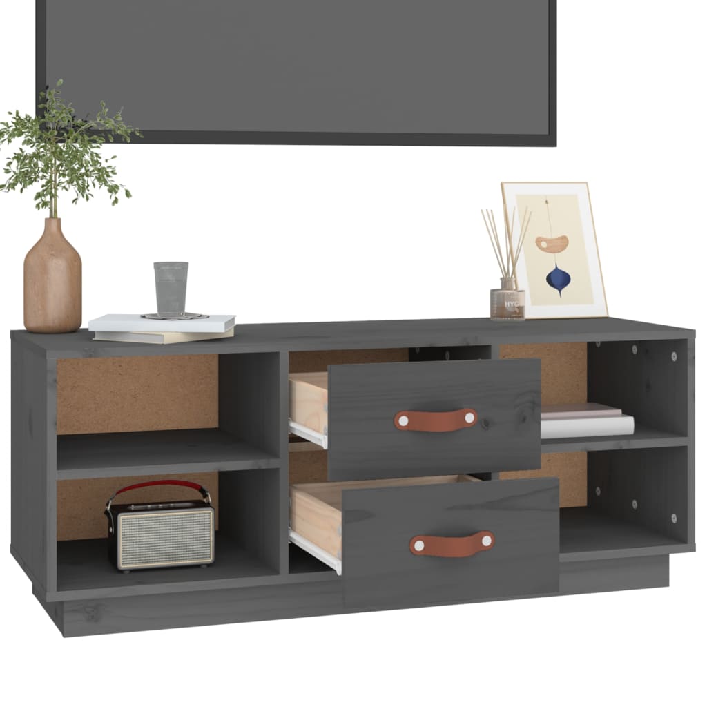 Mobile Porta TV Grigio 100x34x40 cm in Legno Massello di Pino