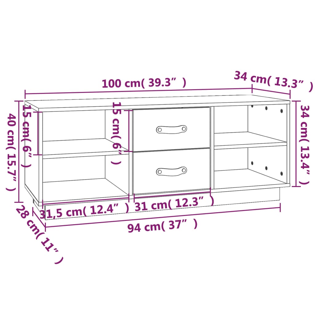 Mobile TV Miele 100x34x40 cm in Legno Massello di Pino