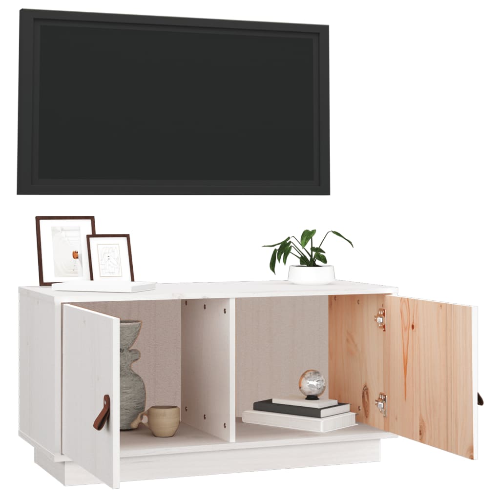 Mobile Porta TV Bianco 80x34x40 cm in Legno Massello di Pino 818231