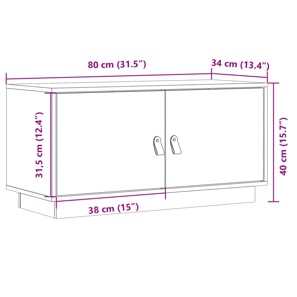 Mobile Porta TV Bianco 80x34x40 cm in Legno Massello di Pino 818231