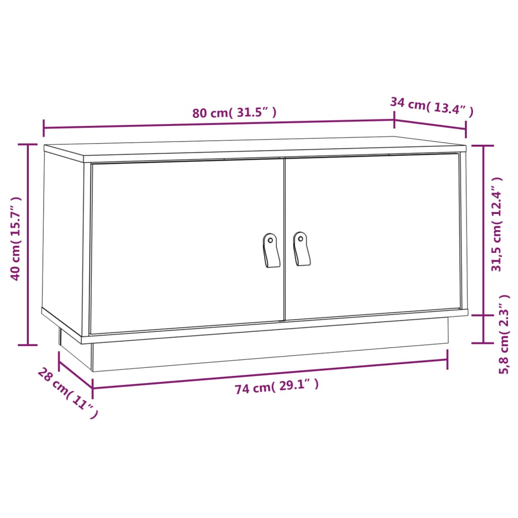 Mobile Porta TV Bianco 80x34x40 cm in Legno Massello di Pino 818231