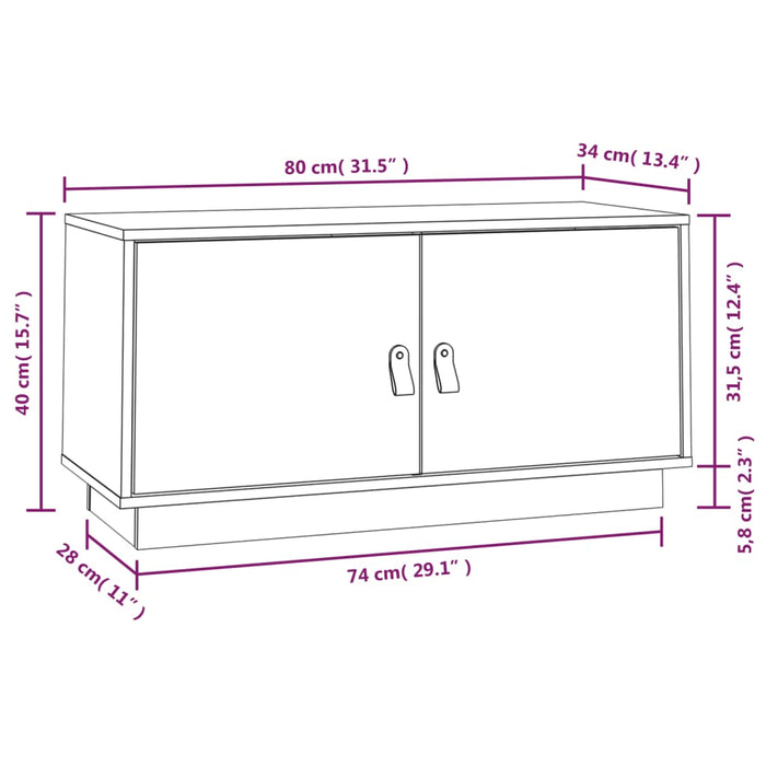 Mobile Porta TV Bianco 80x34x40 cm in Legno Massello di Pino 818231