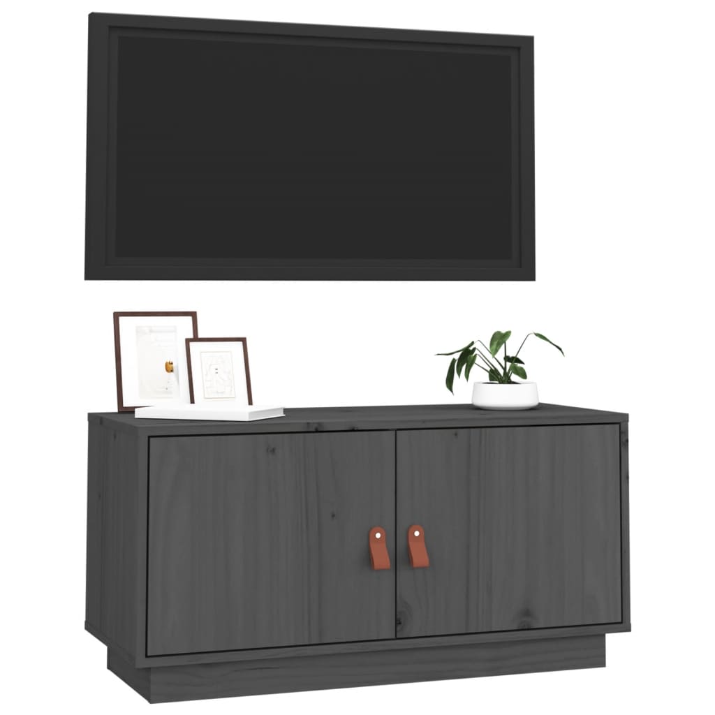 Mobile Porta TV Grigio 80x34x40 cm in Legno Massello di Pino 818232