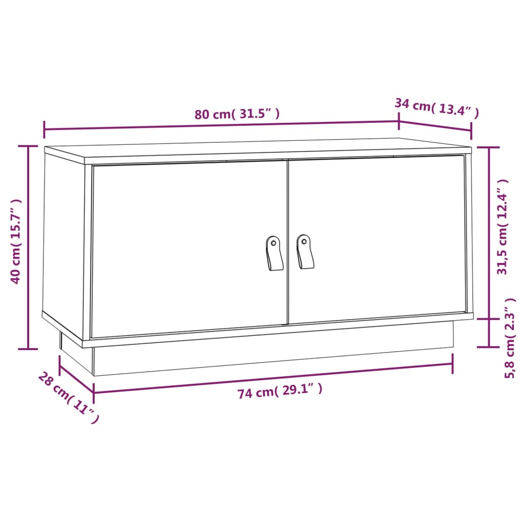 Mobile Porta TV Grigio 80x34x40 cm in Legno Massello di Pino 818232