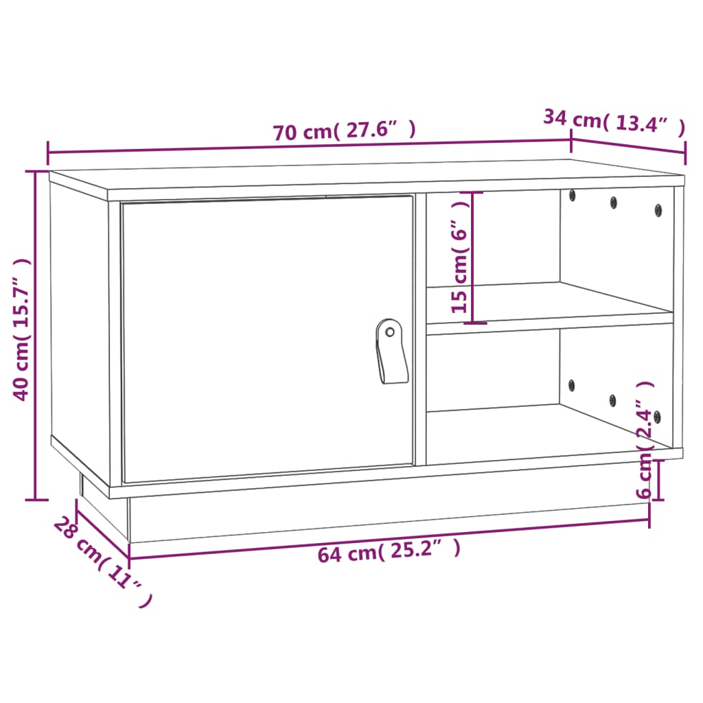 Mobile Porta TV 70x34x40 cm in Legno Massello di Pino cod mxl 6679