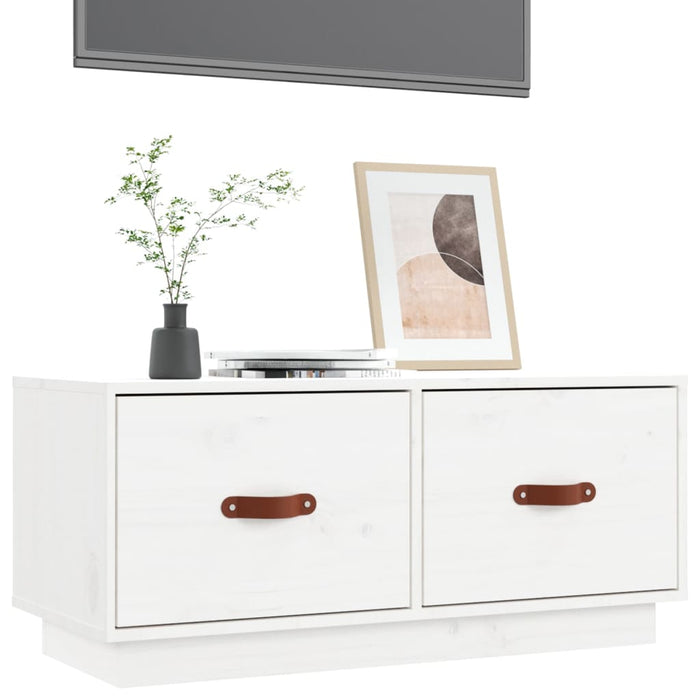 Mobile Porta TV Bianco 80x34x35 cm in Legno Massello di Pino