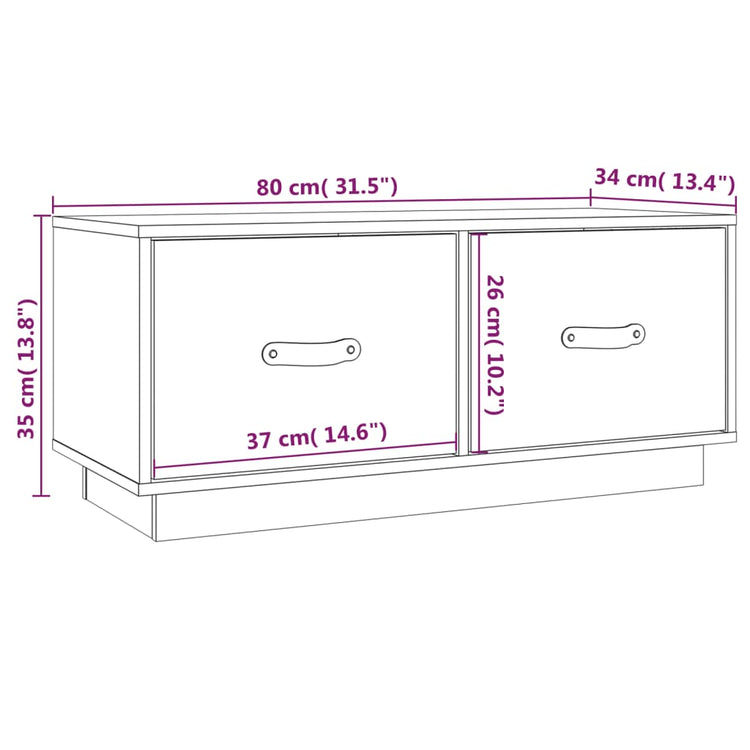 Mobile Porta TV Bianco 80x34x35 cm in Legno Massello di Pino