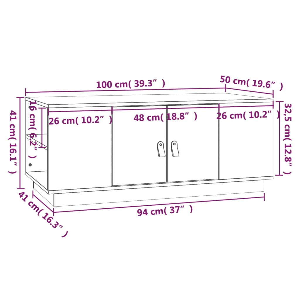 Tavolino da Salotto Bianco 100x50x41 cm Legno Massello di Pino