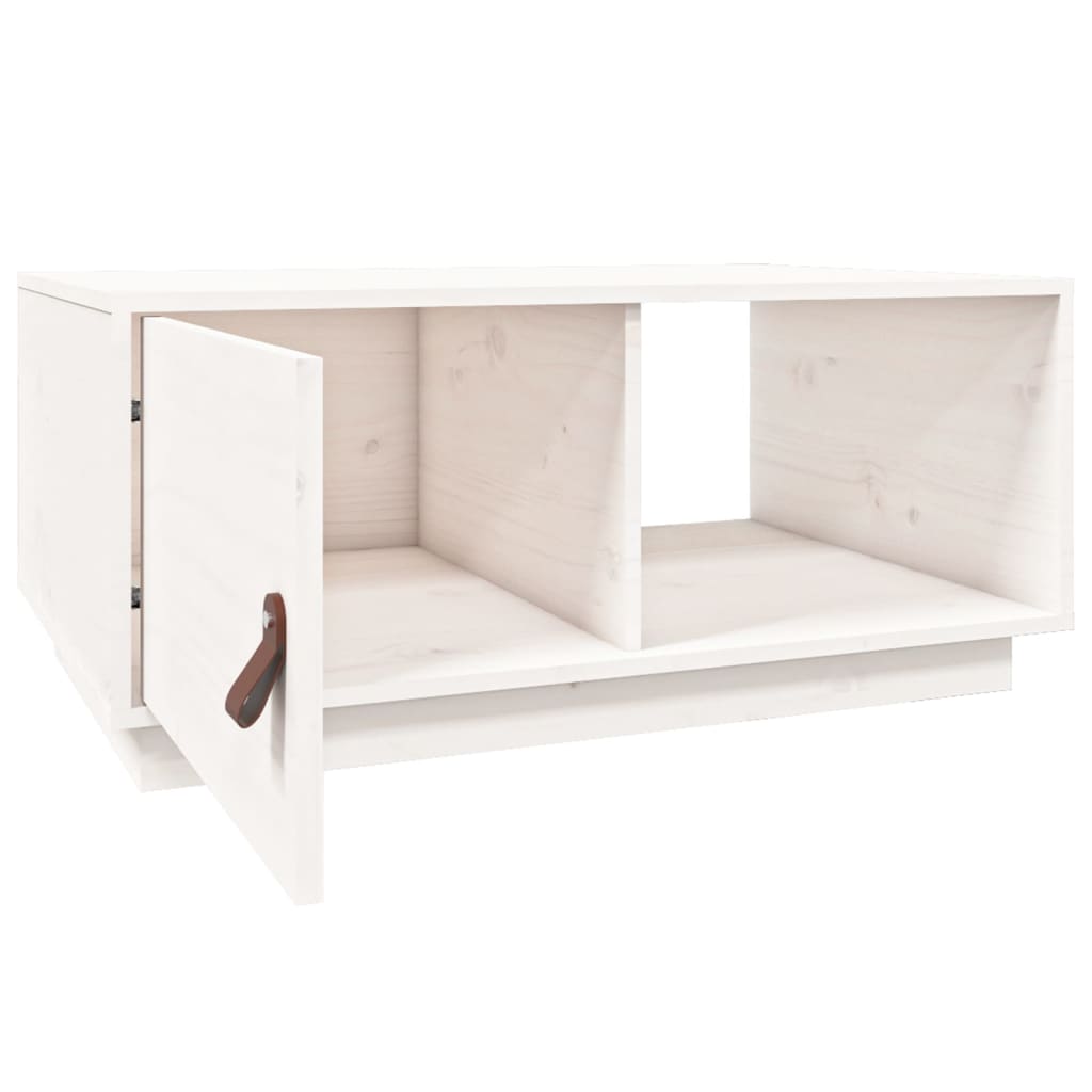 Tavolino da Salotto Bianco 80x50x35,5 cm Legno Massello di Pino