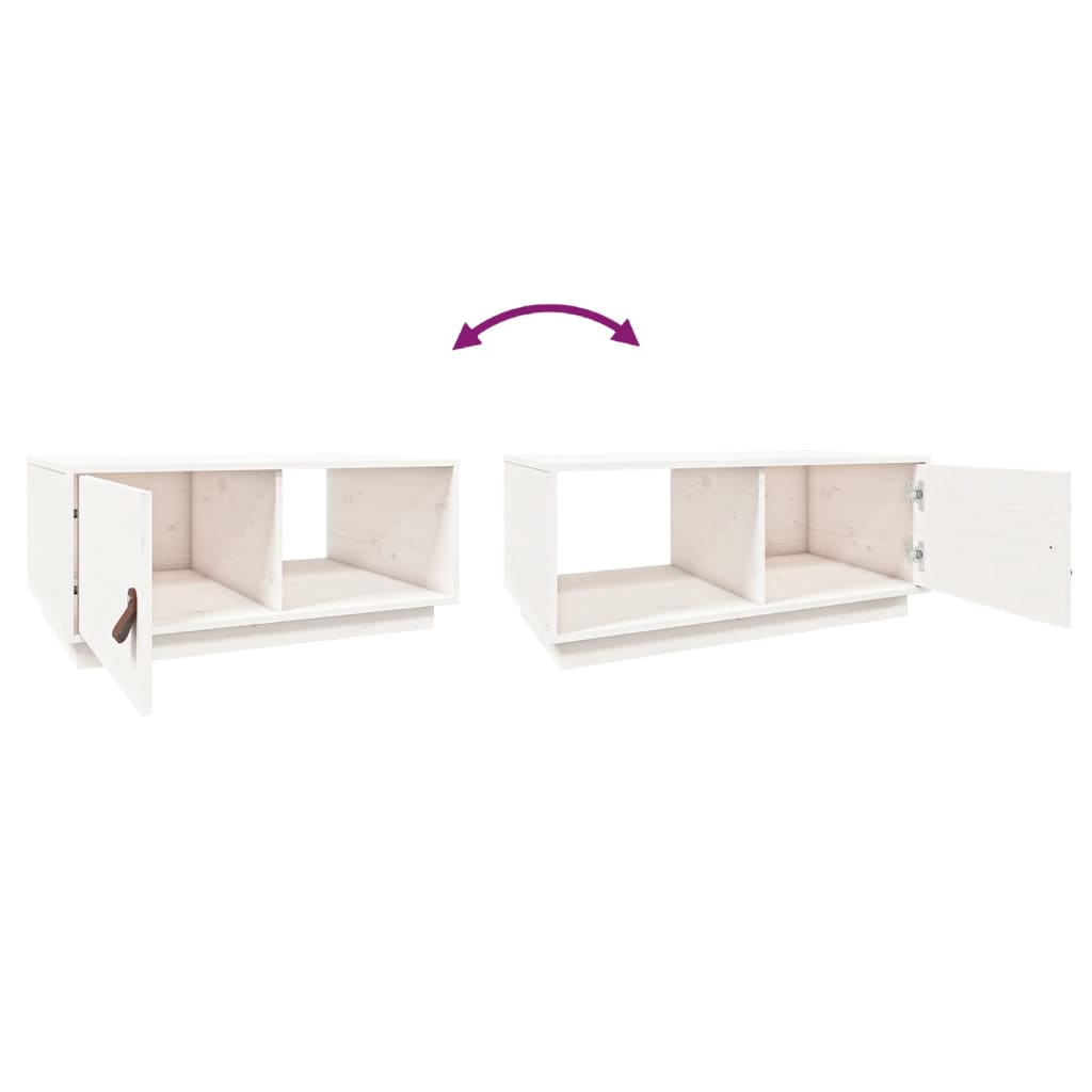 Tavolino da Salotto Bianco 80x50x35,5 cm Legno Massello di Pino