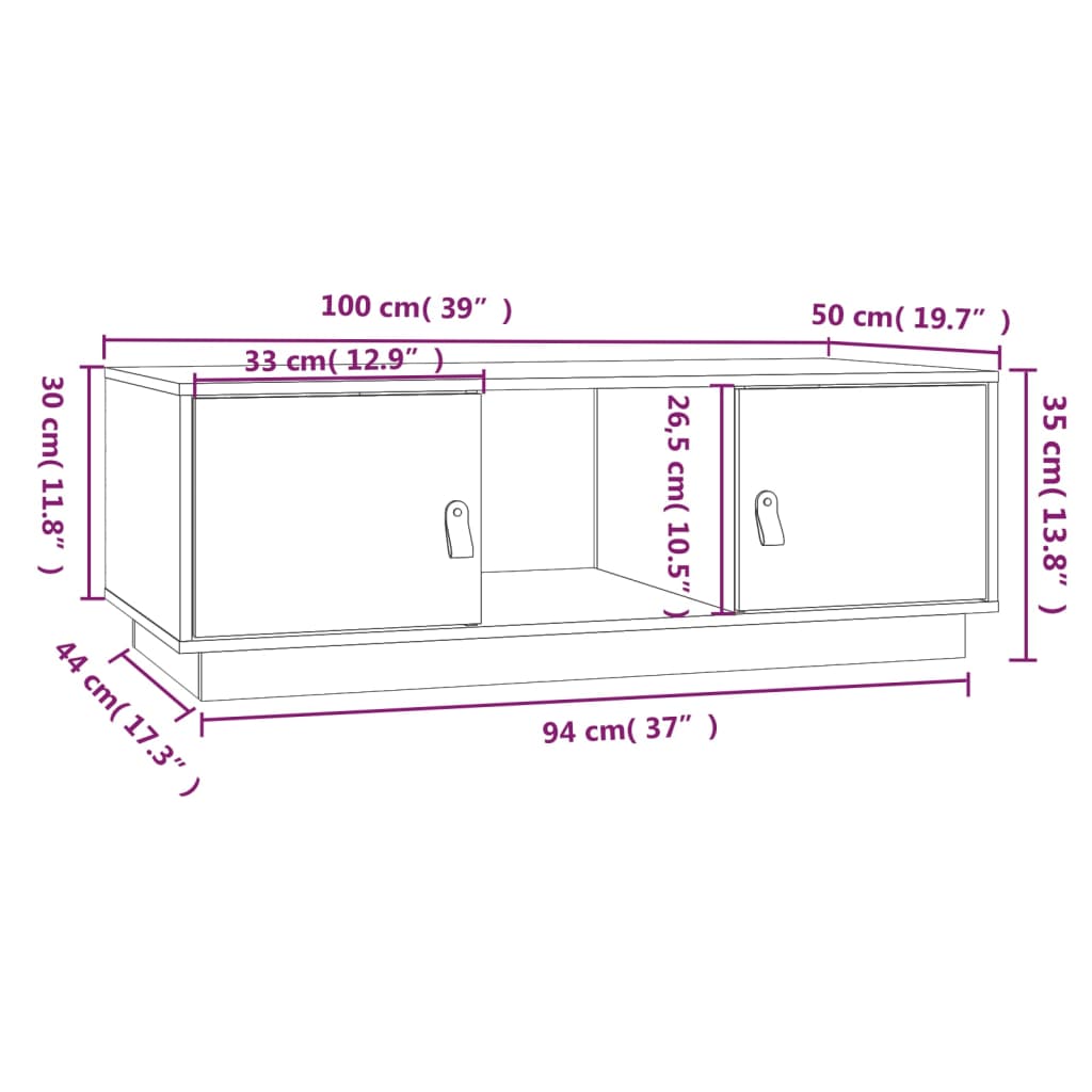 Tavolino da Salotto Bianco 100x50x35 cm Legno Massello di Pino cod mxl 27586