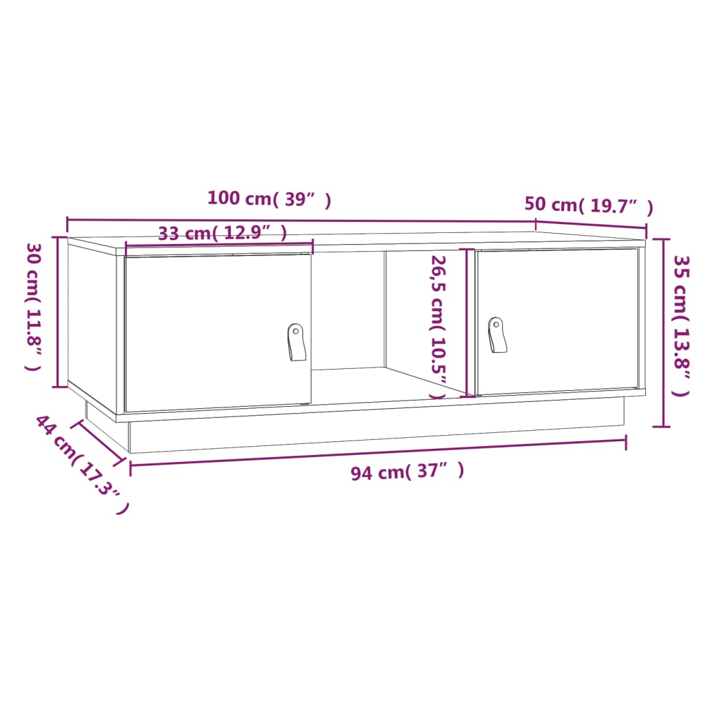 Tavolino da Salotto Grigio 100x50x35 cm Legno Massello di Pino