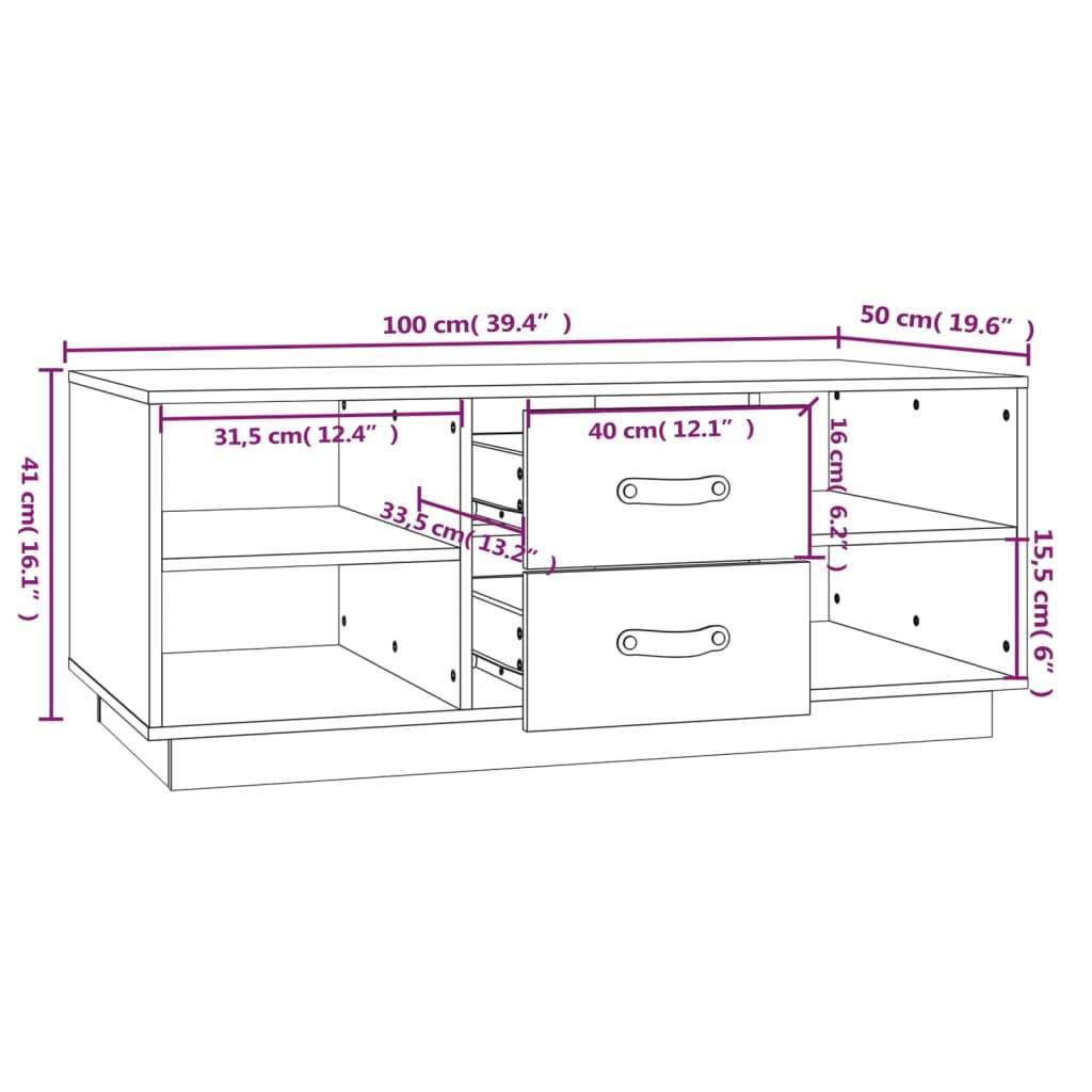 Tavolino da Salotto 100x50x41 cm Legno Massello di Pino