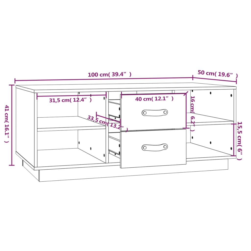 Tavolino da Salotto Miele 100x50x41cm in Legno Massello di Pino