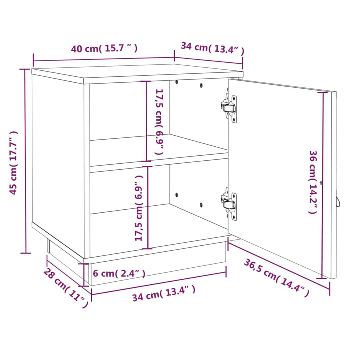 Comodini Grigio 2 pz 40x34x45 cm in Legno Massello di Pino 818276