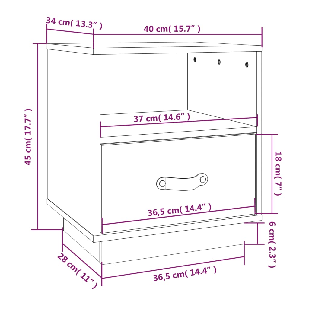 Comodino Grigio 40x34x45 cm in Legno Massello di Pino cod mxl 30569