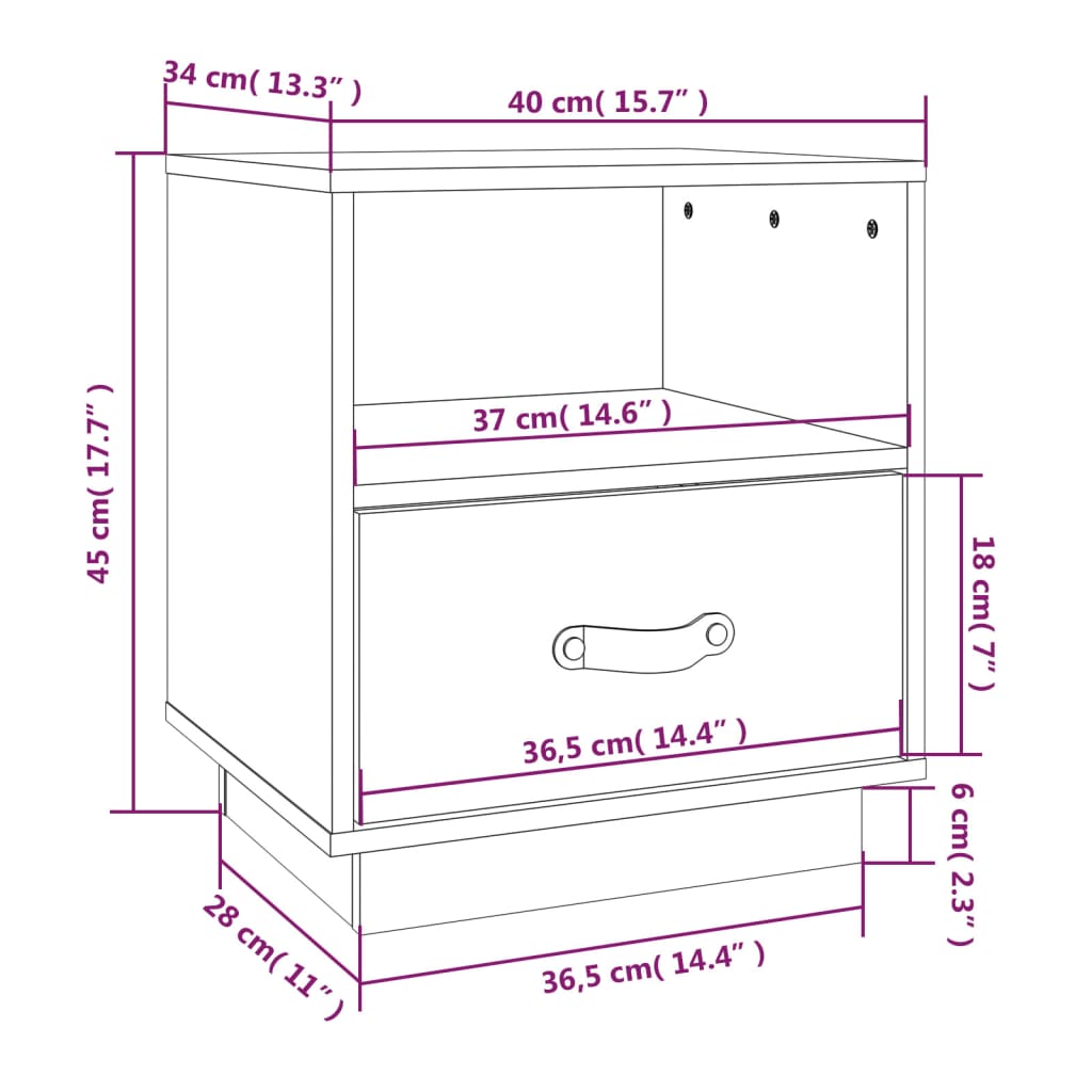 Comodino Miele 40x34x45 cm in Legno Massello di Pino cod mxl 29880