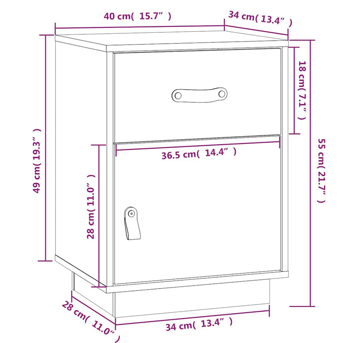 Comodino Bianco 40x34x55 cm in Legno Massello di Pino 818307