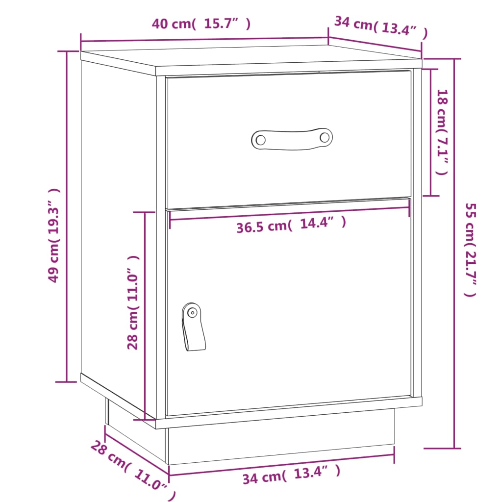 Comodino Grigio 40x34x55 cm in Legno Massello di Pino 818309