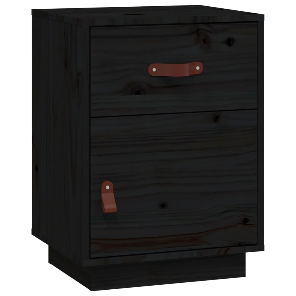 Comodino Nero 40x34x55 cm in Legno Massello di Pino cod mxl 29923