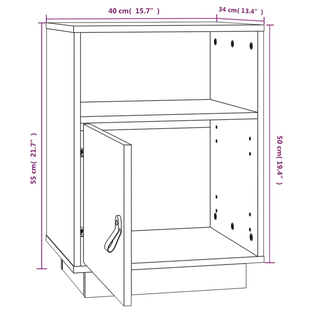 Comodino Marrone Ambrato 40x34x55 cm in Legno Massello di Pino 818321