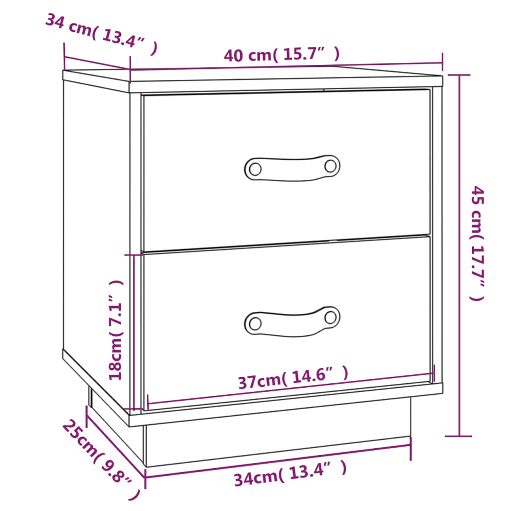 Comodino Bianco 40x34x45 cm in Legno Massello di Pino cod mxl 30033