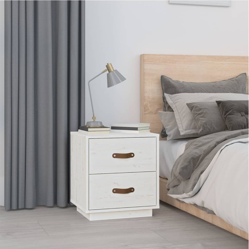 Comodino Bianco 40x34x45 cm in Legno Massello di Pino cod mxl 30033