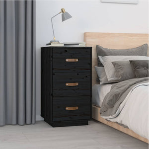 Comodino Nero 40x40x75 cm in Legno Massello di Pino cod 9567