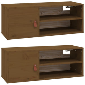 Pensili 2 pz Marrone ambra 80x30x30cm in Legno Massello di Pino 818392