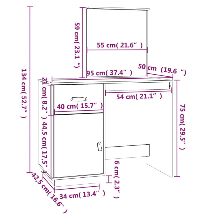 Toeletta Bianca 95x50x134 cm in Legno Massello di Pino cod mxl 63858