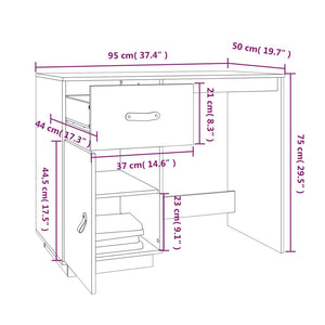 Scrivania Nera 95x50x75 cm in Legno Massello di Pino cod mxl 76772