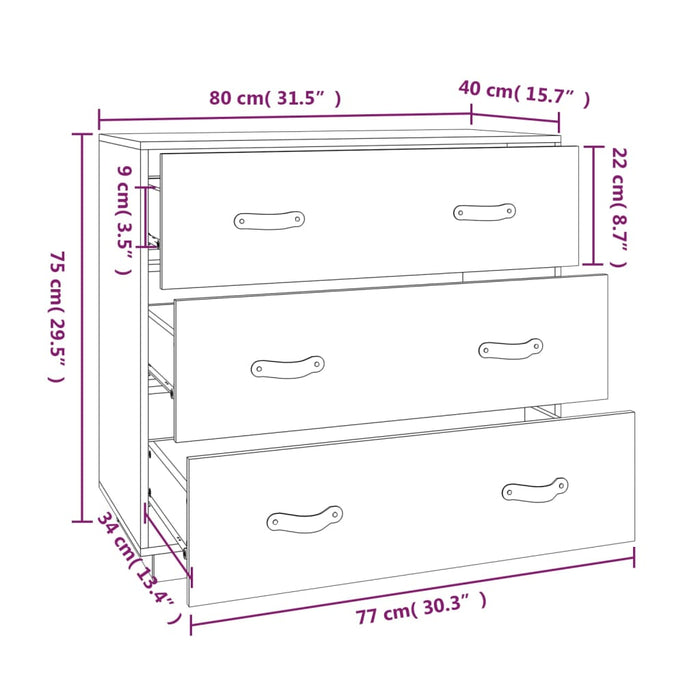 Credenza Bianca 80x40x75 cm in Legno Massello di Pino 820108