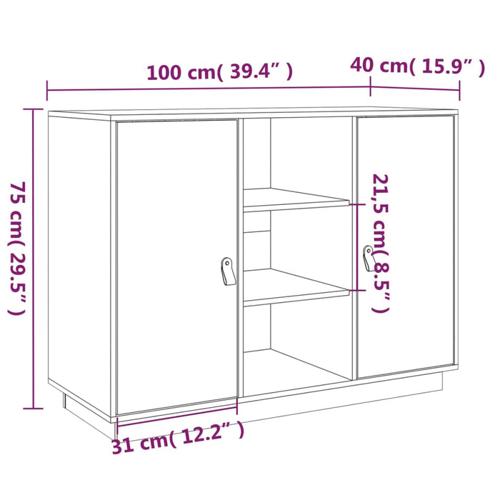 Credenza Grigia 100x40x75 cm in Legno Massello di Pino cod mxl 65610