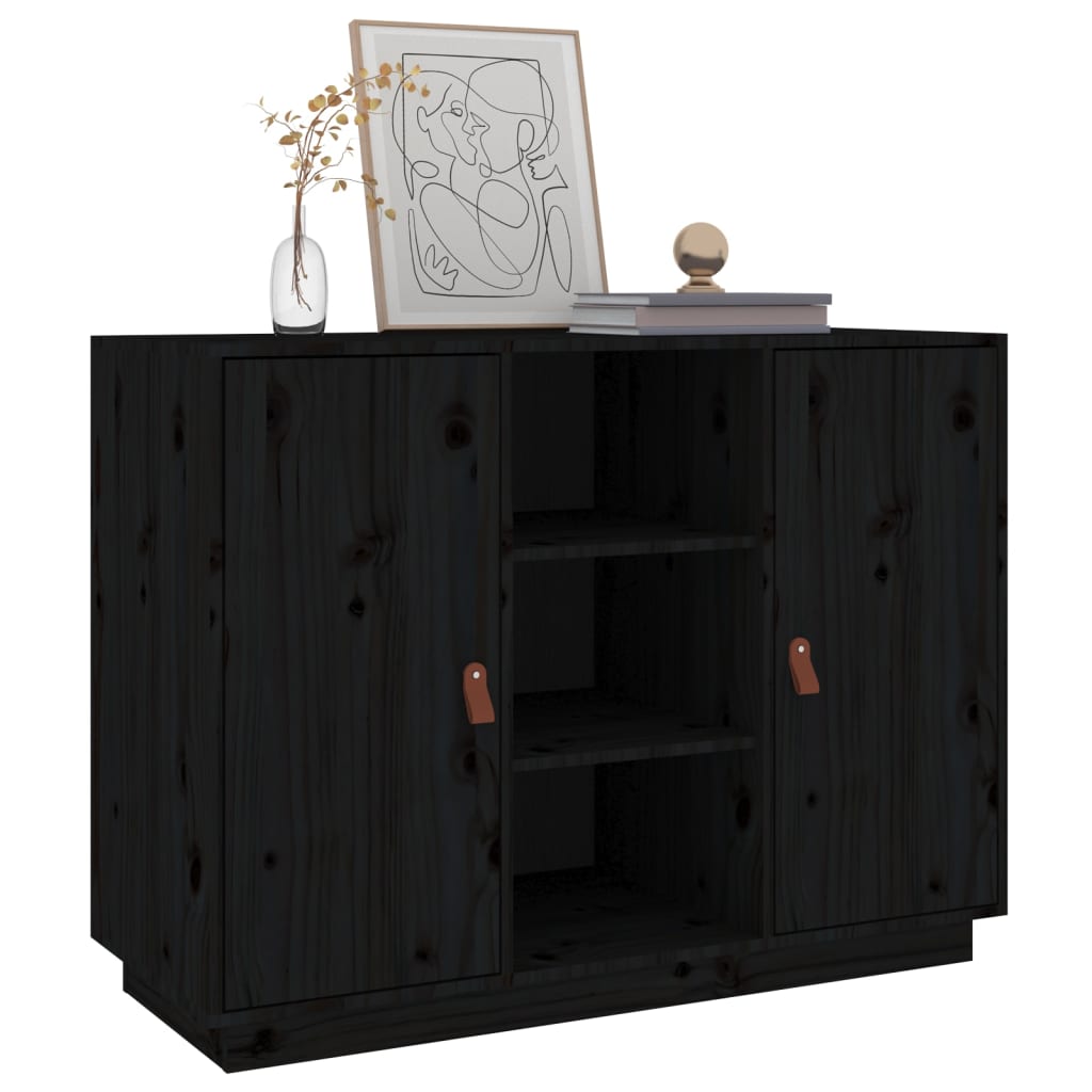 Credenza Nera 100x40x75 cm in Legno Massello di Pino cod 12222