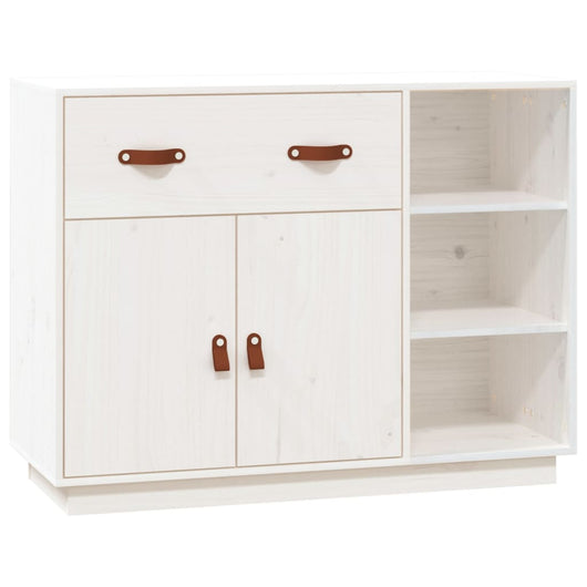 Credenza Bianca 98,5x40x75 cm in Legno Massello di Pino