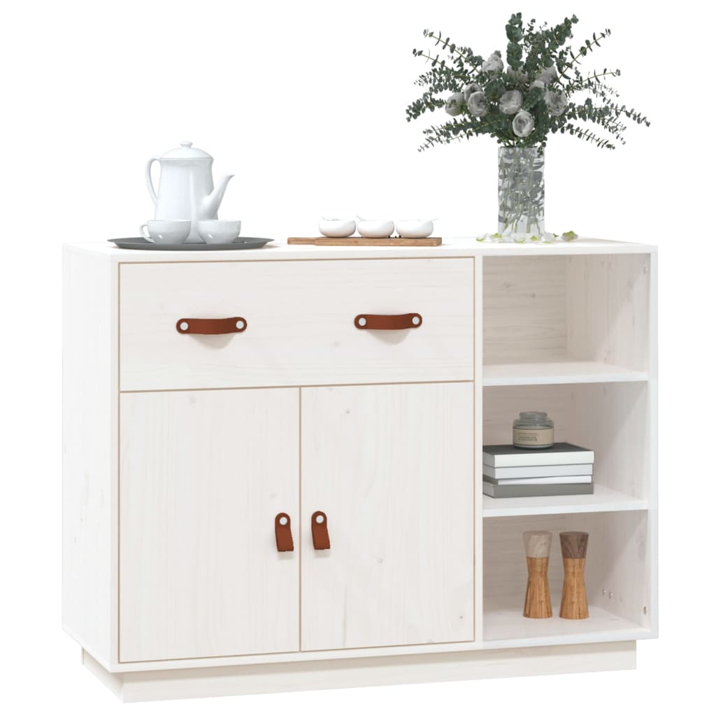 Credenza Bianca 98,5x40x75 cm in Legno Massello di Pino