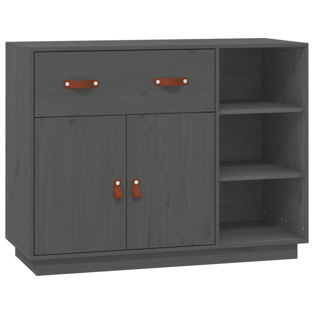 Credenza Grigia 98,5x40x75 cm in Legno Massello di Pino