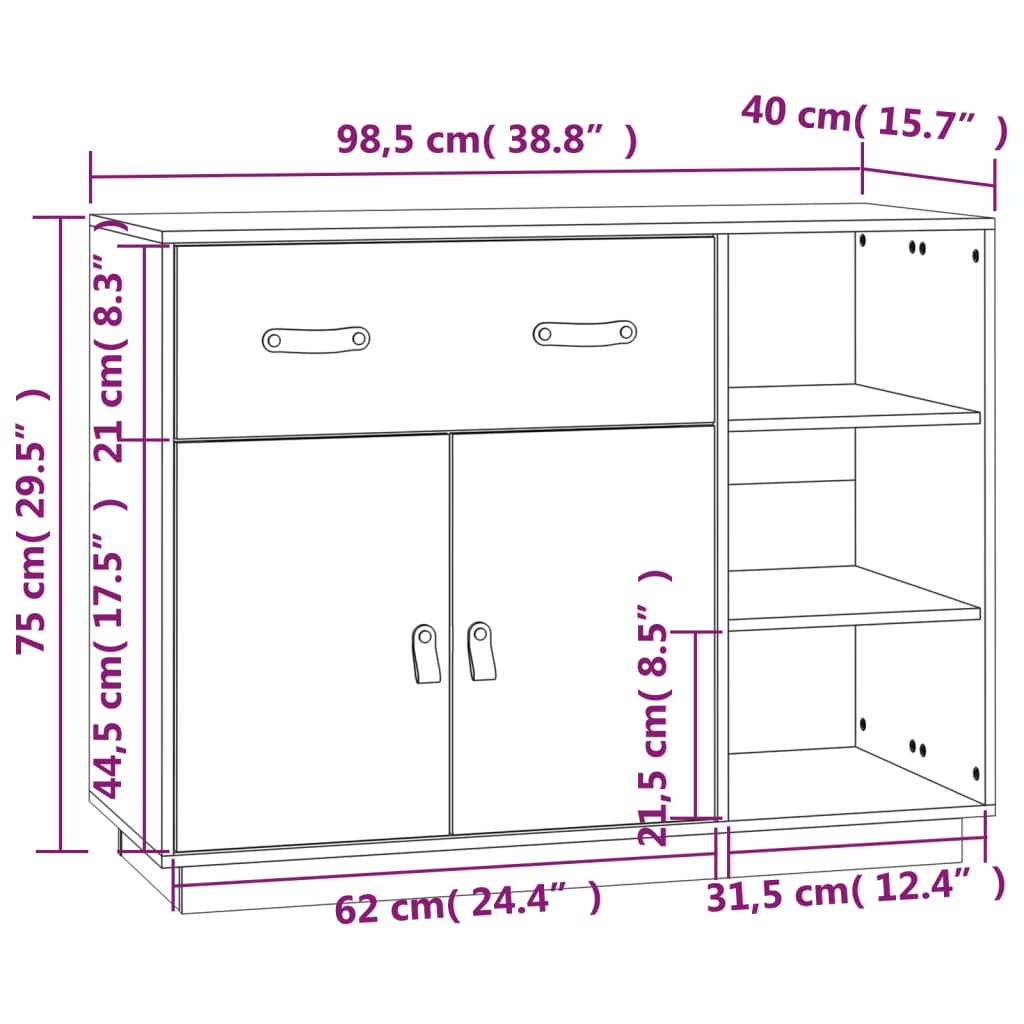 Credenza Grigia 98,5x40x75 cm in Legno Massello di Pino