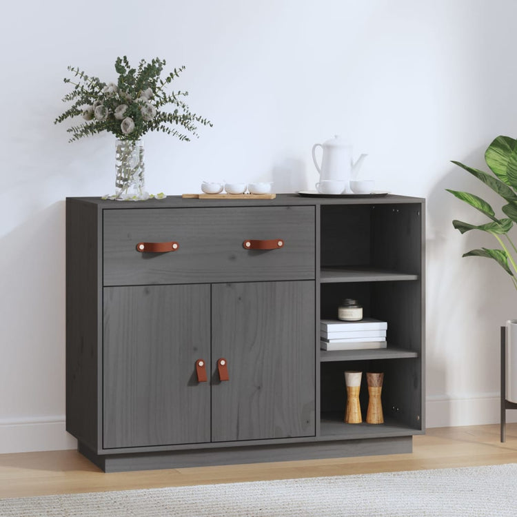 Credenza Grigia 98,5x40x75 cm in Legno Massello di Pino