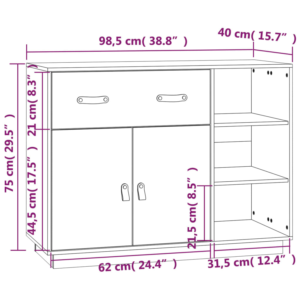 Credenza Miele 98,5x40x75 cm in Legno Massello di Pino