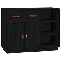 Credenza Nera 98,5x40x75 cm in Legno Massello di Pino