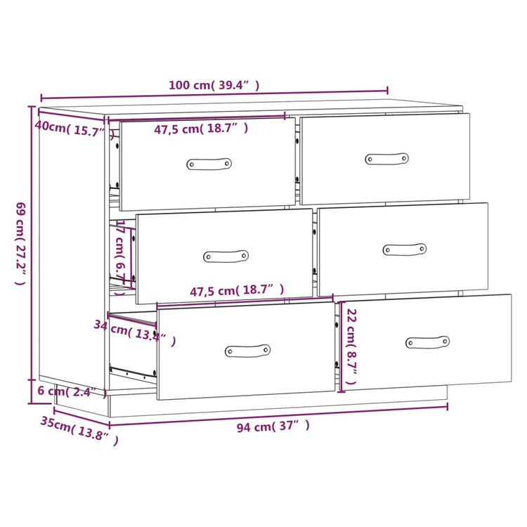 Credenza 100x40x75 cm in Legno Massello di Pino cod mxl 47596