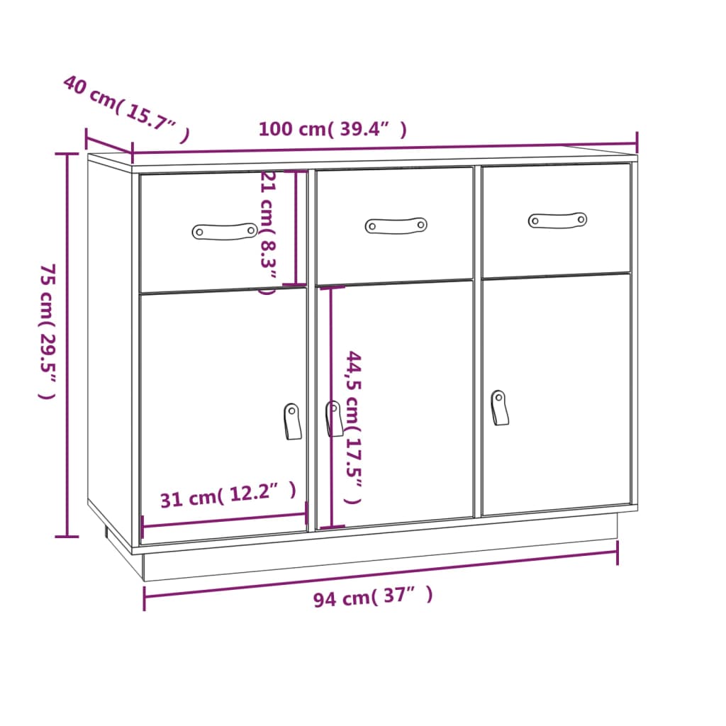 Credenza 100x40x75 cm in Legno Massello di Pino cod mxl 9078