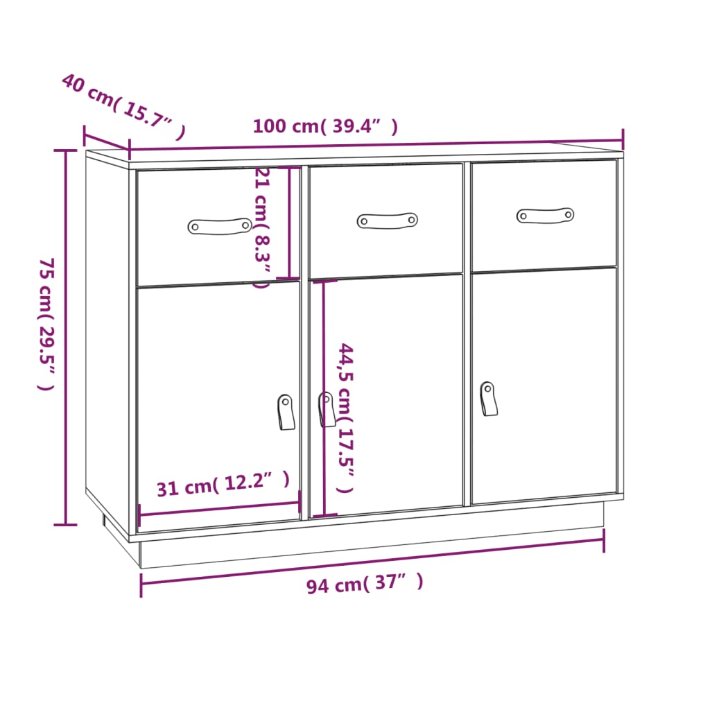 Credenza Bianca 100x40x75 cm in Legno Massello di Pino cod mxl 16632