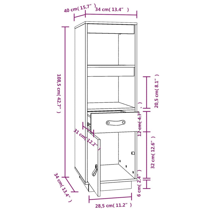 Credenza Bianca 34x40x108,5 cm in Legno Massello di Pino