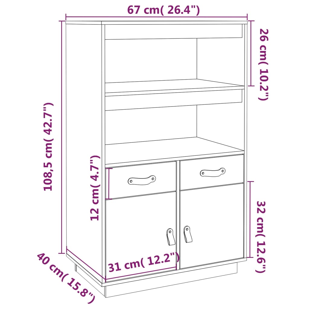 Credenza 67x40x108,5 cm in Legno Massello di Pino cod mxl 17909