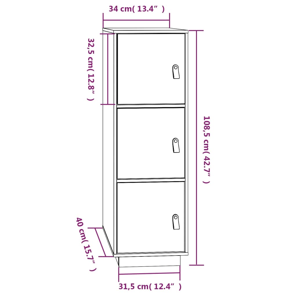 Credenza 34x40x108,5 cm in Legno Massello di Pino 820167