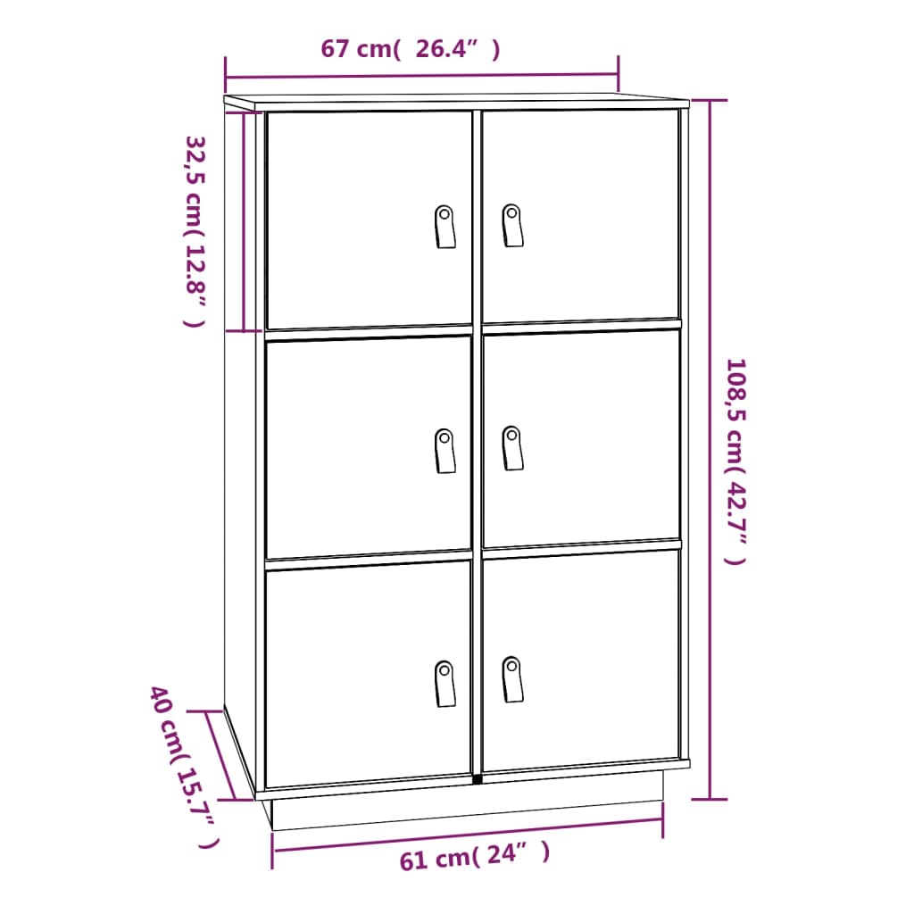 Credenza Nera 67x40x108,5 cm in Legno Massello di Pino