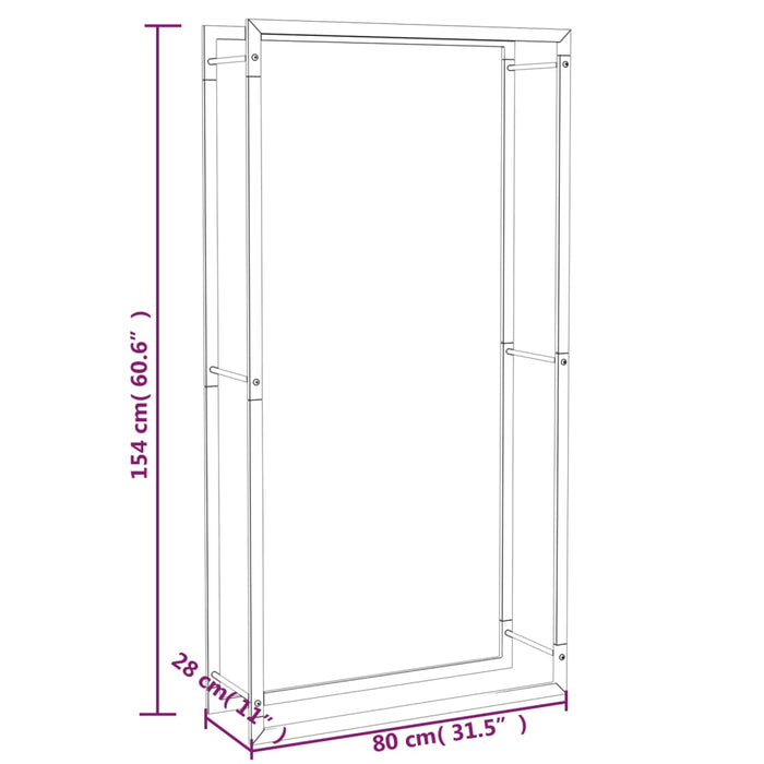 Portalegna Nero Opaco 80x28x154 cm in Acciaio 350308