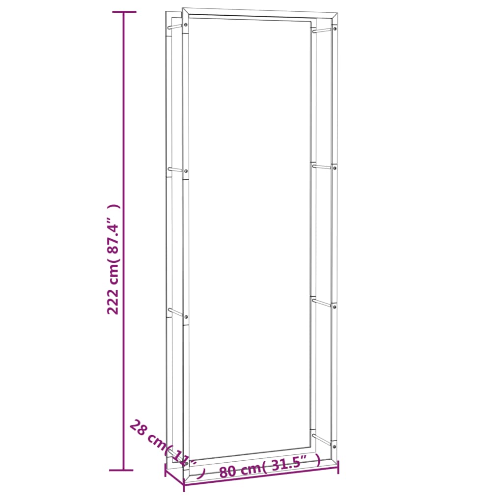 Portalegna Nero Opaco 80x28x222 cm in Acciaio 350309